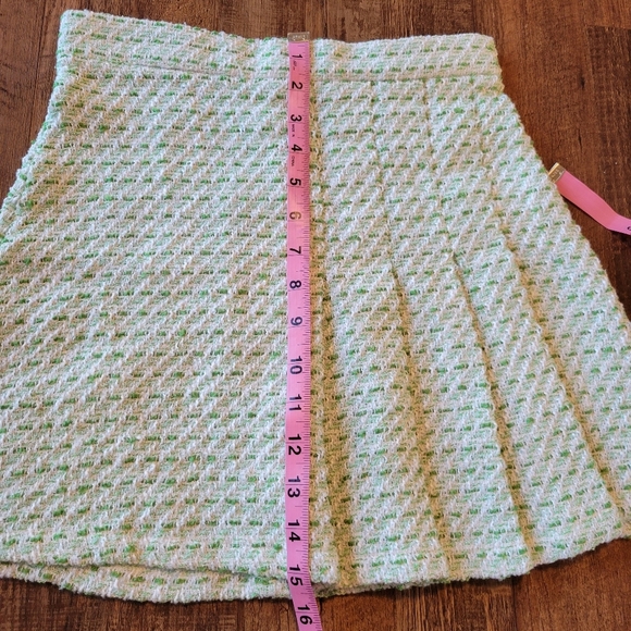Green Tweed Pleated School Girl Mini Skirt - Picture 6 of 6